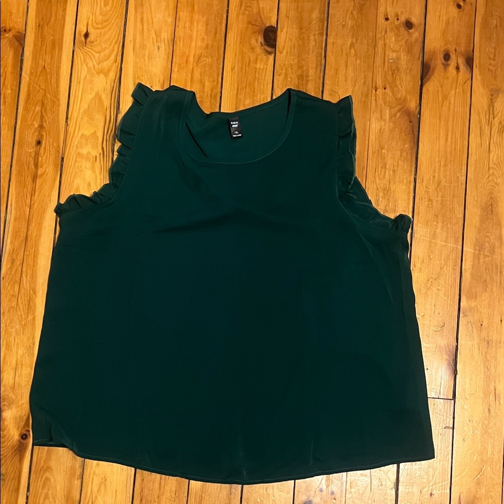 Emerald Sleeveless Blouse with Ruffle Accents